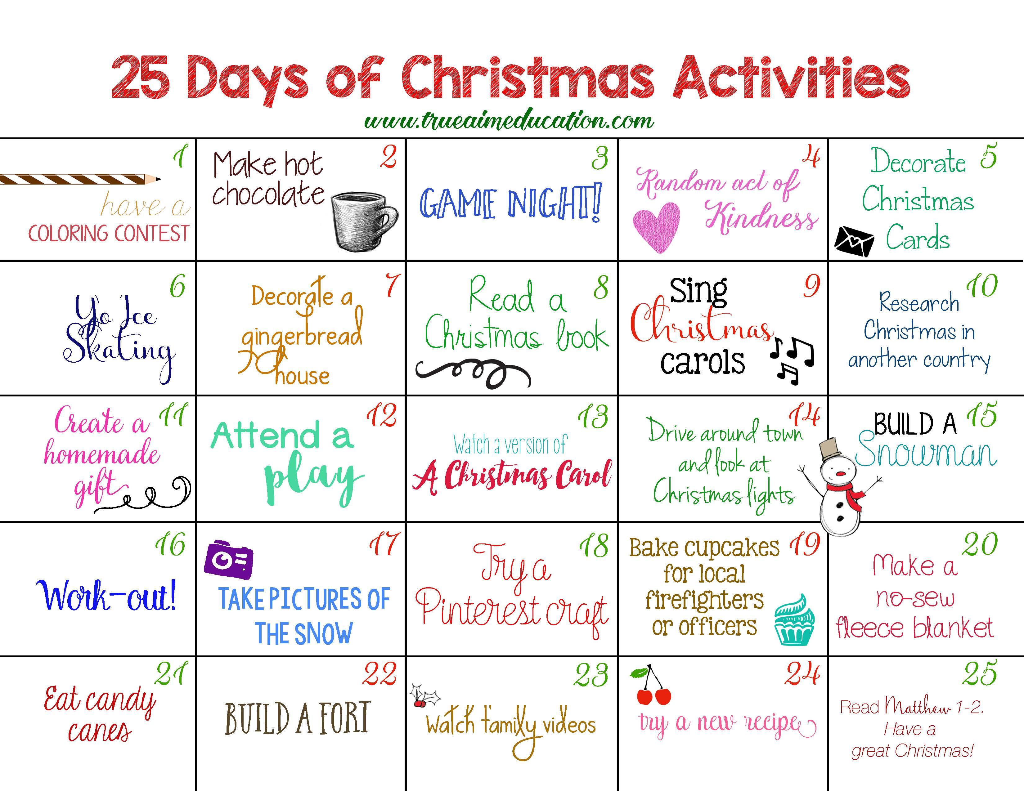 Christmas activities calendar image